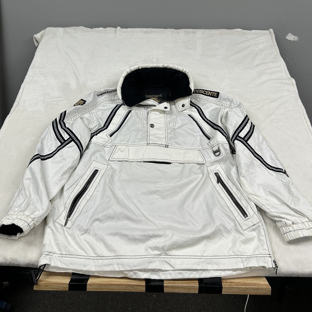Descente Ski Jacket Mens XL White Seagram Americas Vintage Anorak Stripe D8-8959